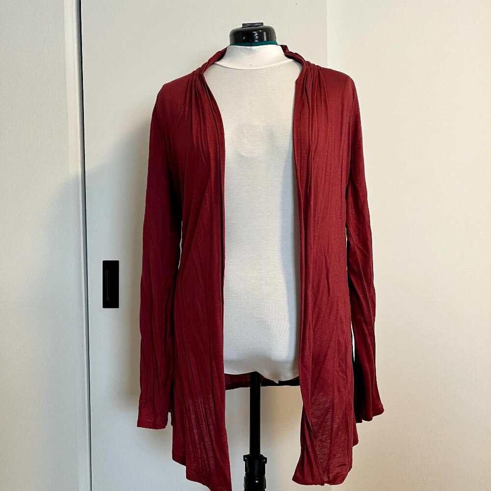 Anthropologie Deletta Maroon/Brick Red Open Cardigan, sz XL